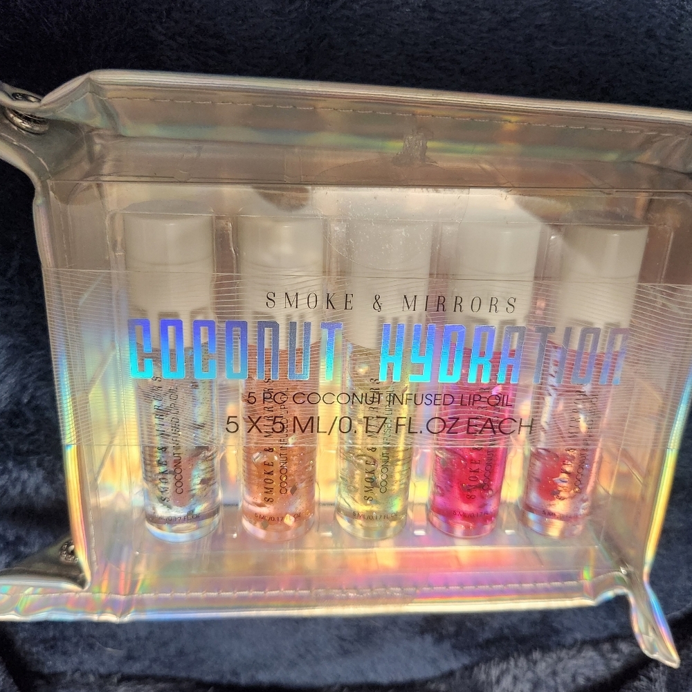 SMOKE AND MIRROR COCONUT LIP OIL, SET Of 5, WITH USABLE TRAY